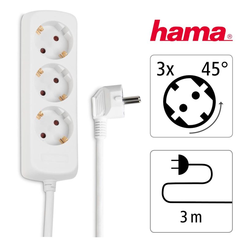 Produžni kabl Hama triple power strip, 3 m, bijeli - Image 2