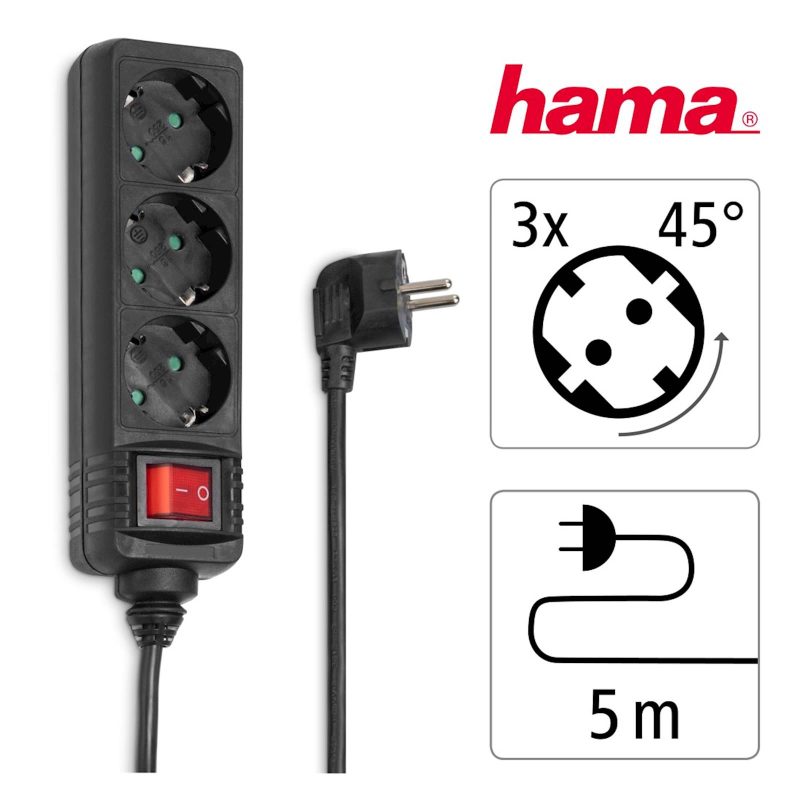 Produžni kabl Hama power strip, 3 utičnice, 5 m - Image 2